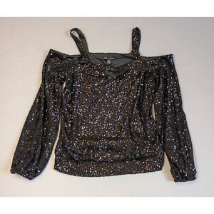 Cable & Gauge Women's Sz M Cold Shoulder Black Fully Sequin Top Party Blouse